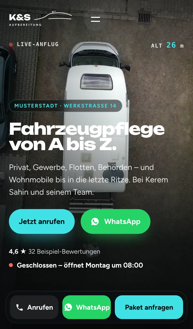 Startseite K&S Aufbereitung (Beispiel) am Handy