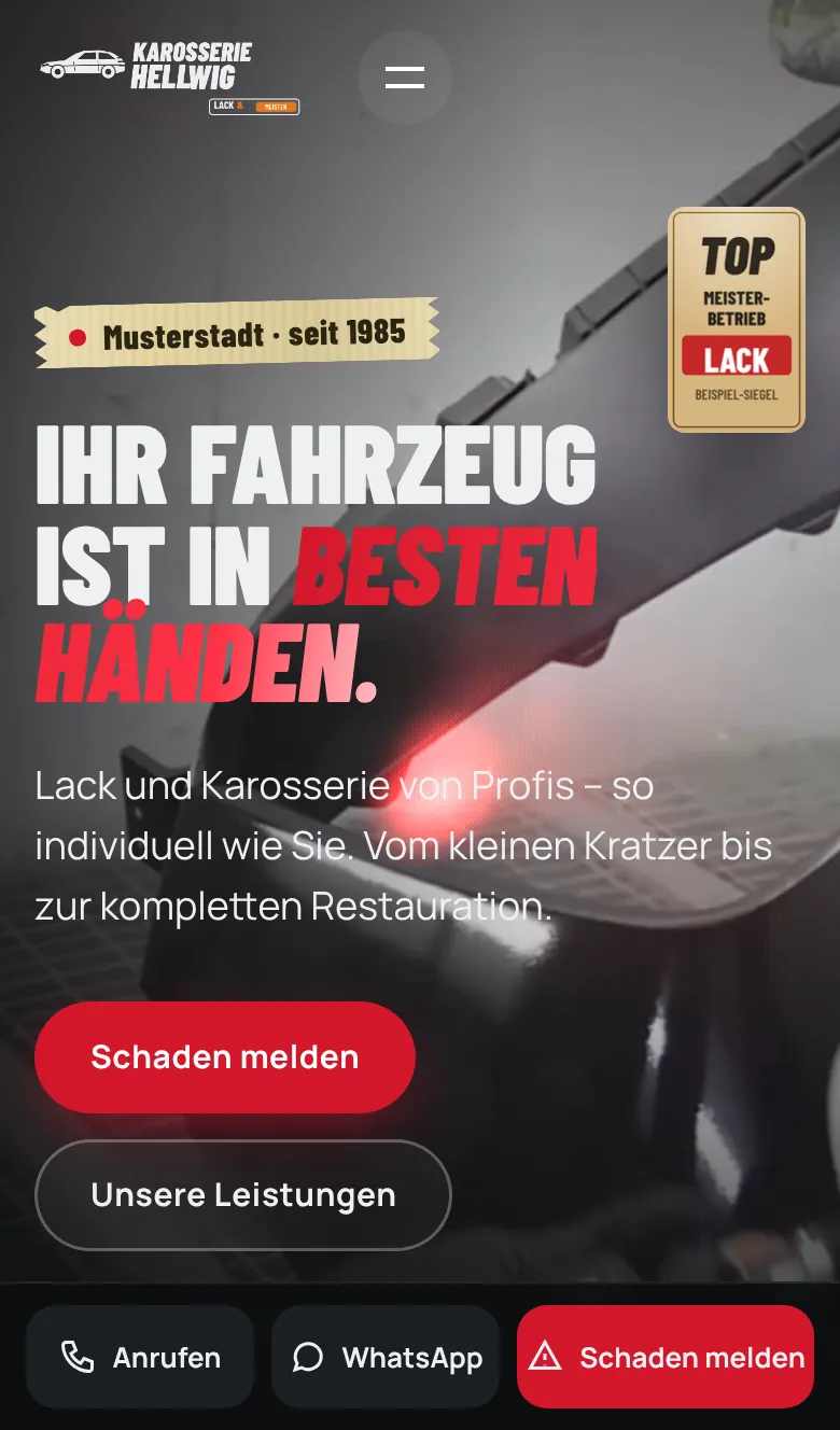 Startseite Karosserie Hellwig (Beispiel) am Handy