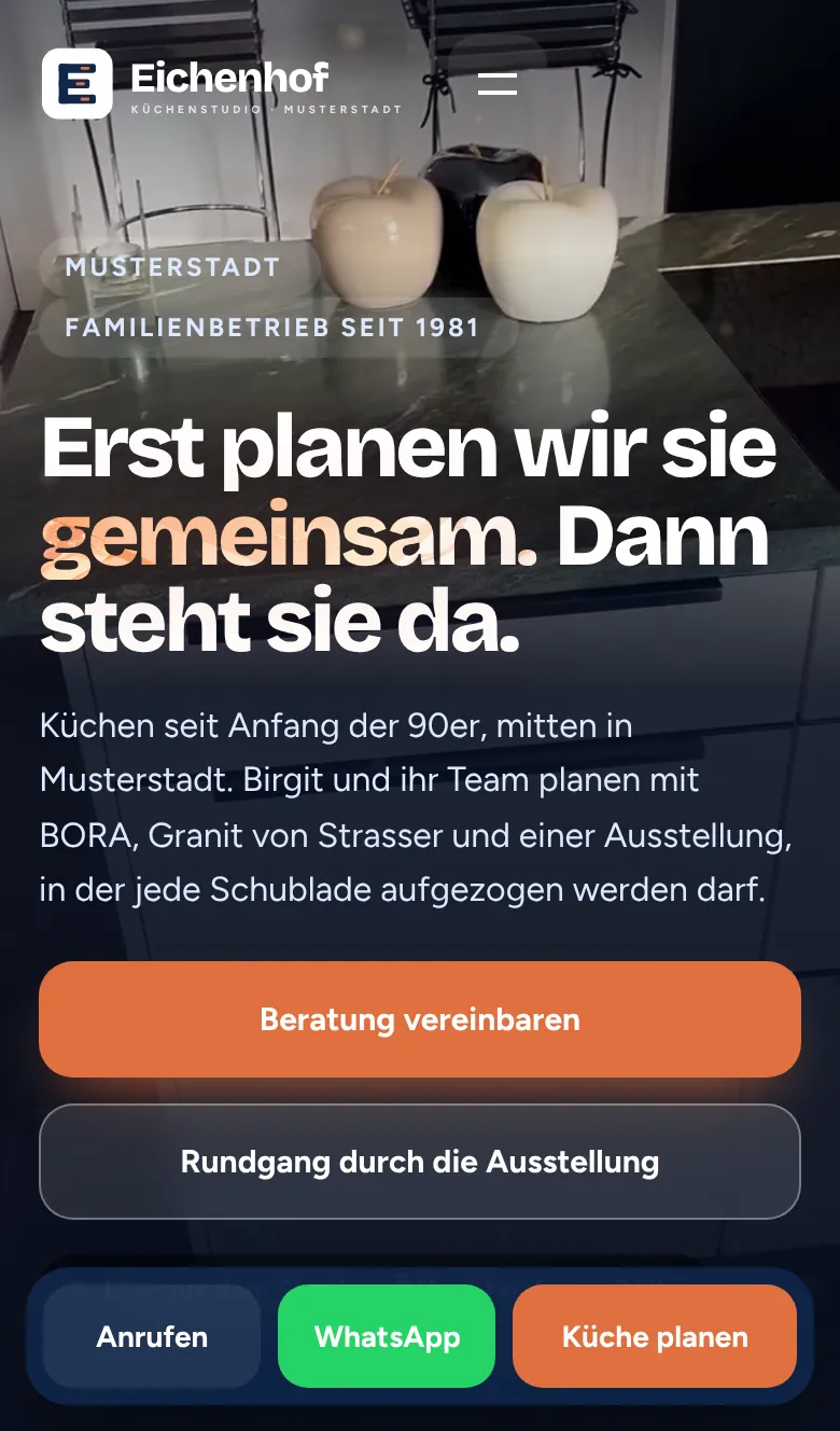 Startseite Küchenstudio Eichenhof (Beispiel) am Handy