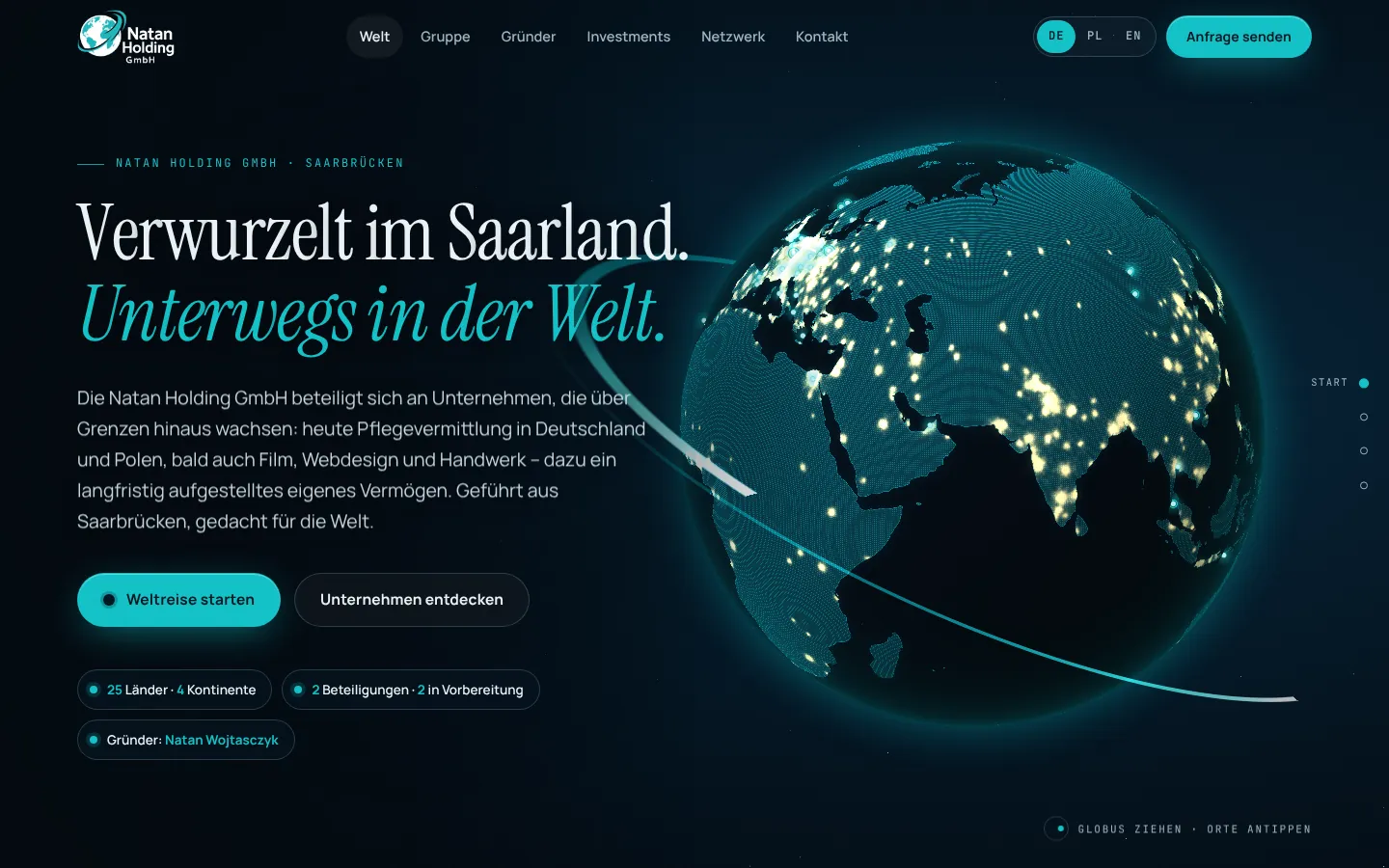 Startseite Natan Holding GmbH am Laptop