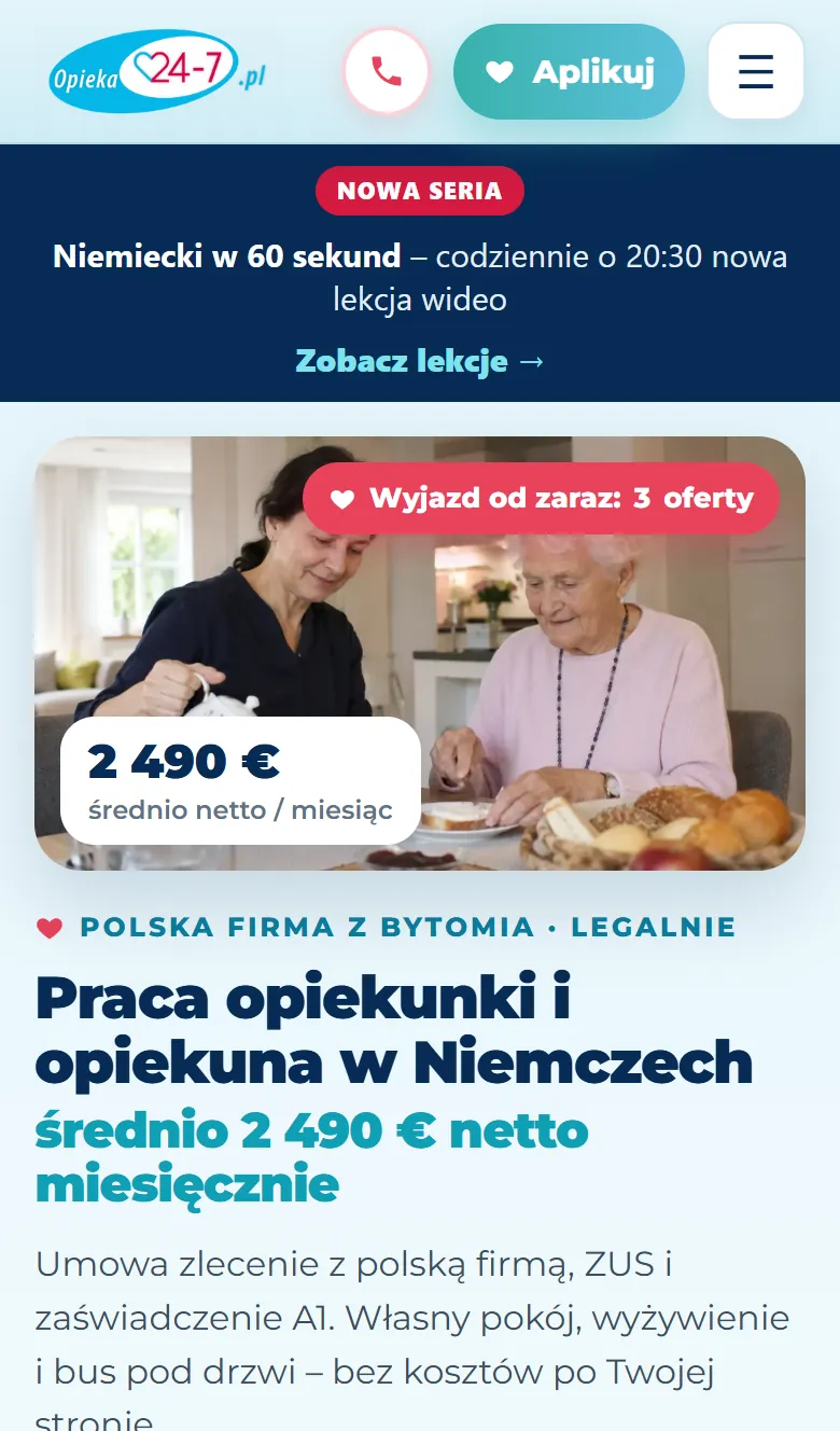 Startseite Opieka24-7 am Handy